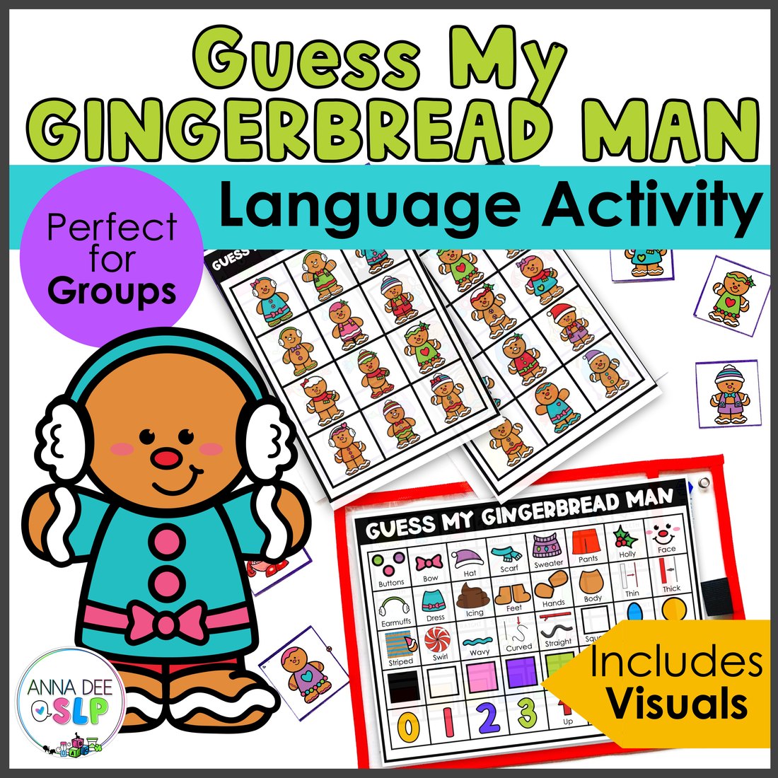 Christmas Gingerbread Describing Game for speech therapy