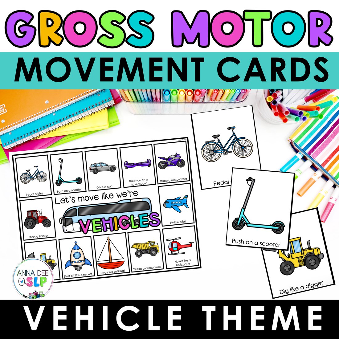 Vehicle movement cards for speech therapy