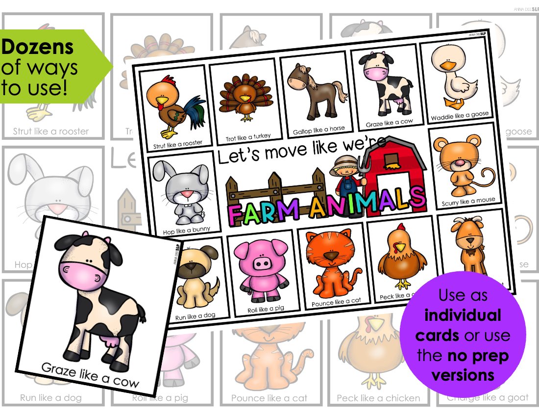 Farm movement cards for speech therapy preview page 2