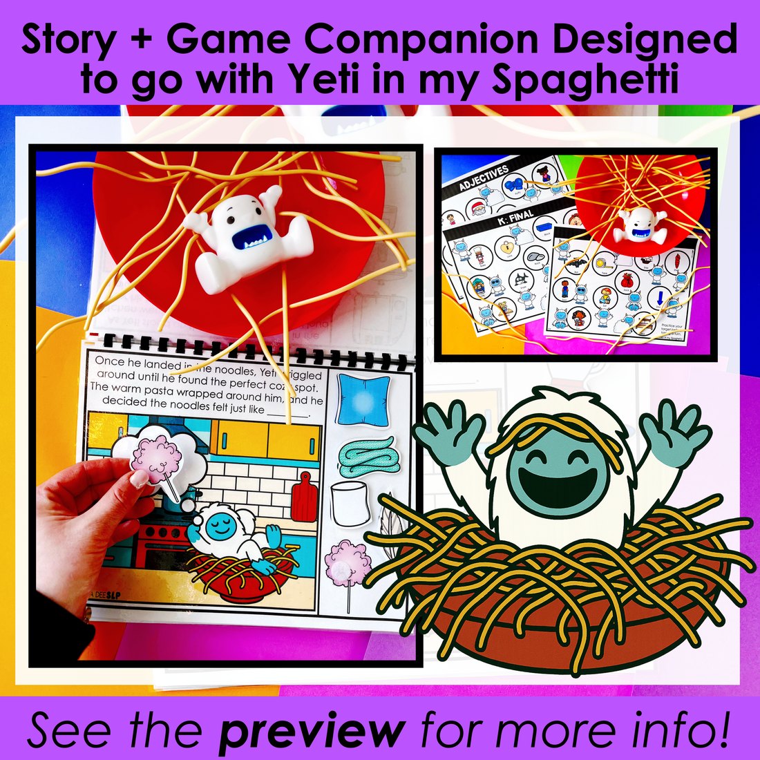 Yeti in my Spaghetti Story and Game Bundle for speech therapy – image 2