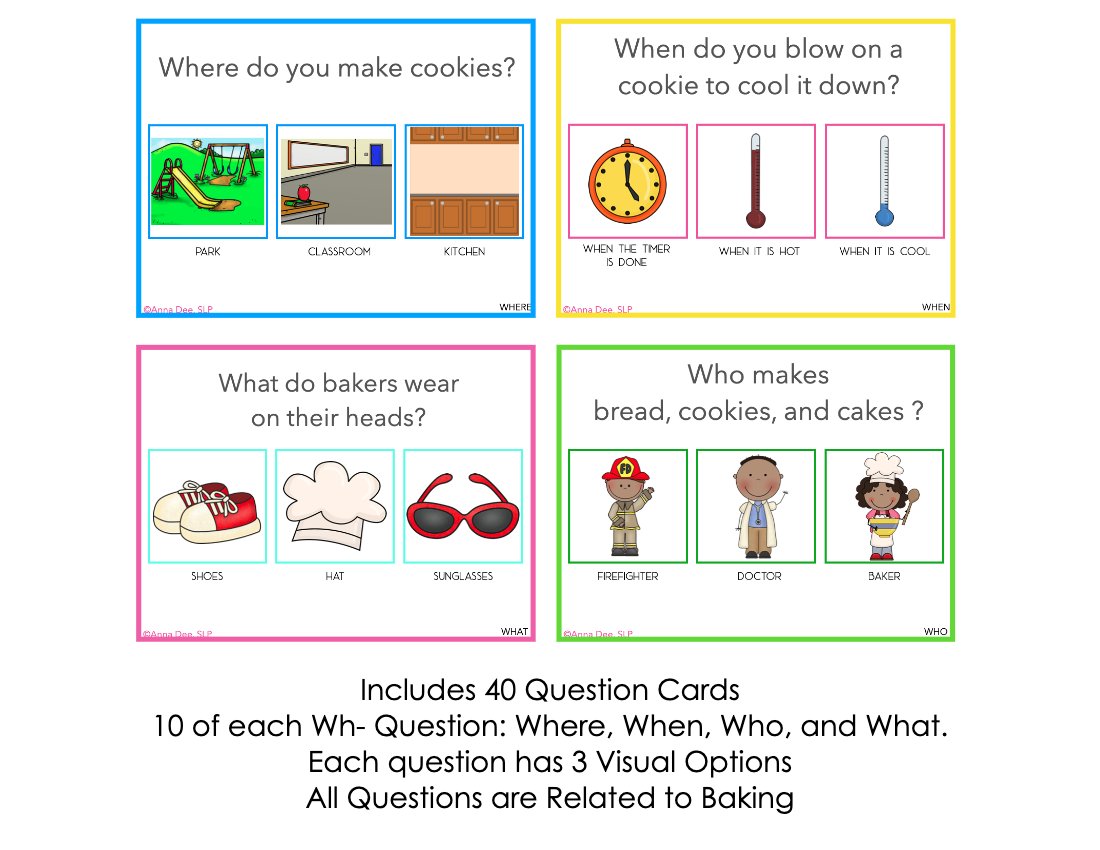 Baking WH Questions and PlayDough Mats for speech therapy preview page 1