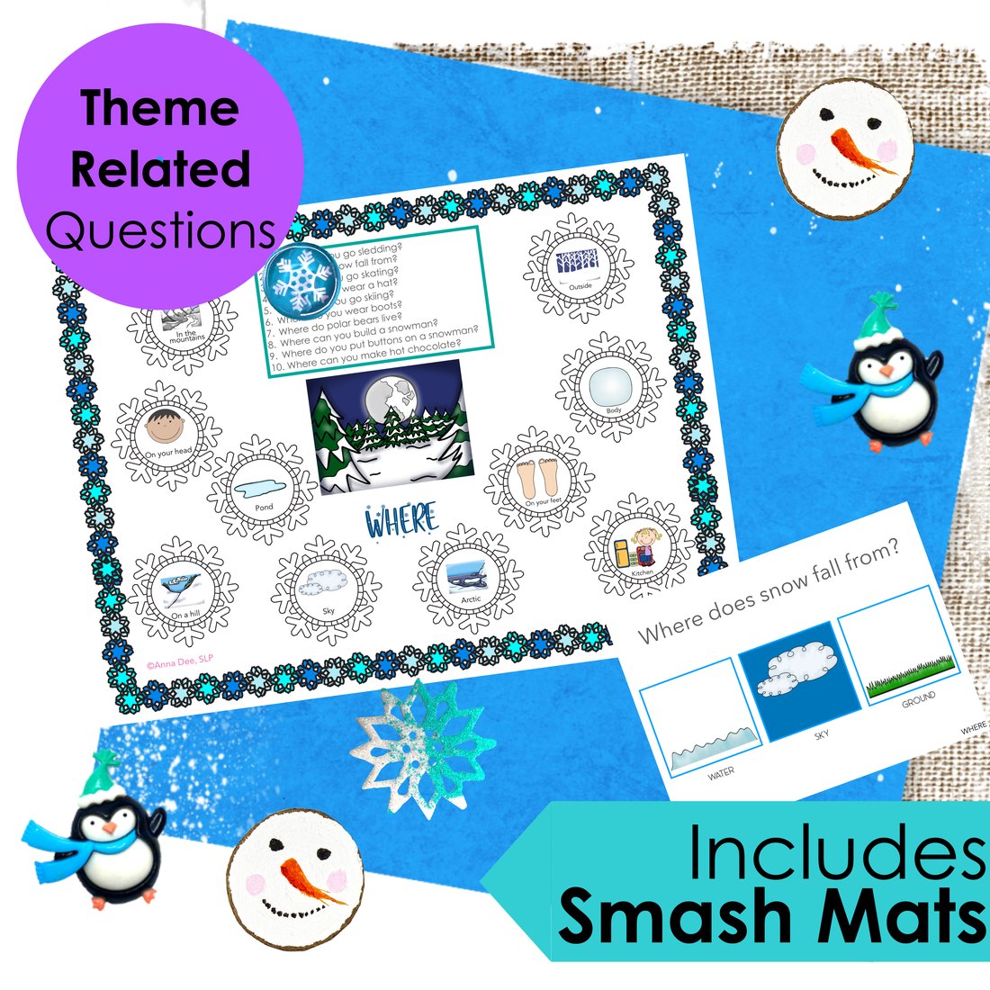 Winter WH Questions and PlayDough Mats for speech therapy – image 2