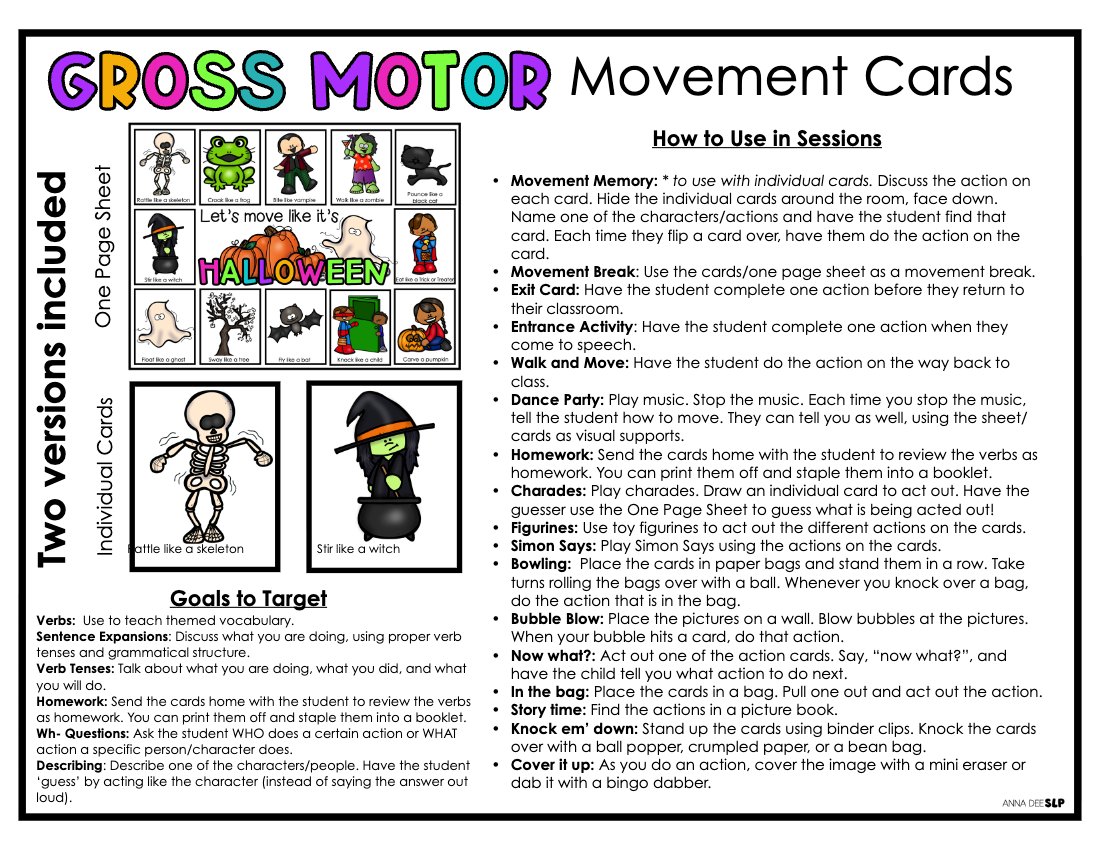 Gross motor movement cards bundle for speech therapy preview page 9