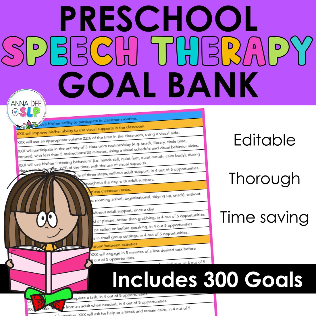 Preschool Goal Bank for speech therapy