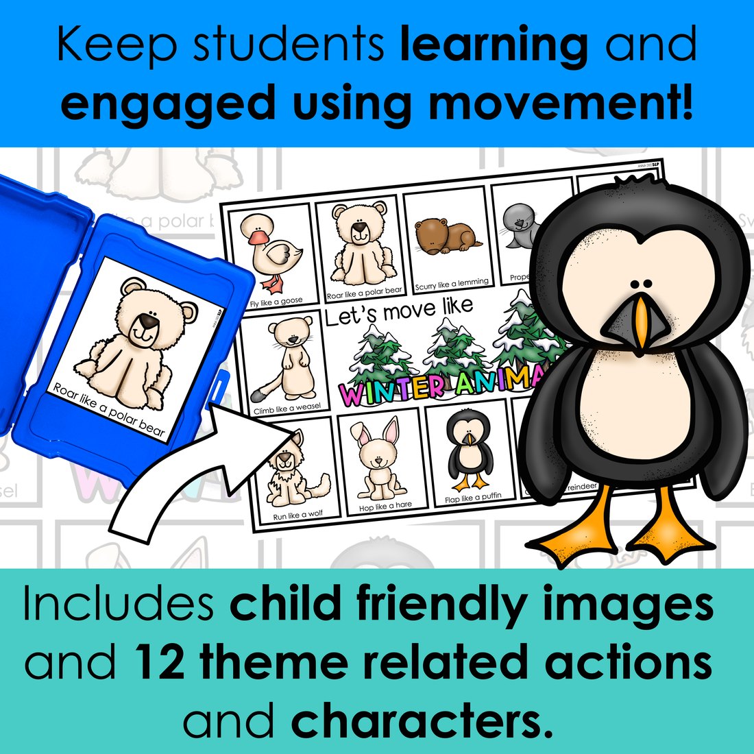 Winter Animals movement cards for speech therapy – image 3