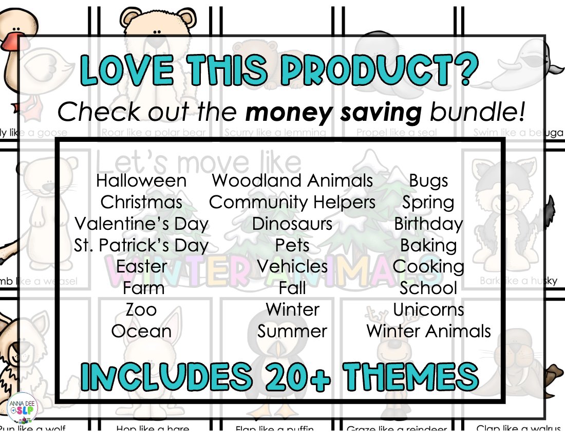 Winter Animals movement cards for speech therapy preview page 5