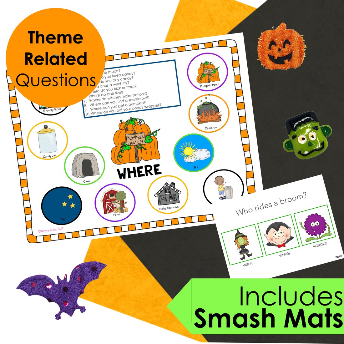 Halloween WH Questions and PlayDough Mats for speech therapy – image 2