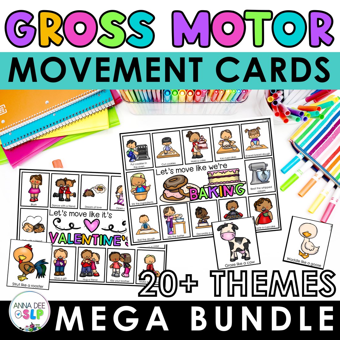 Gross motor movement cards bundle for speech therapy