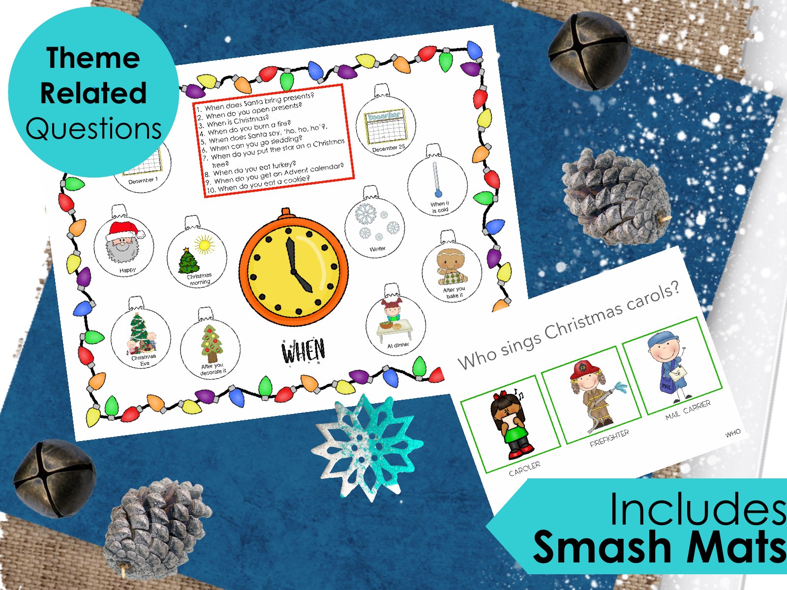 Christmas WH Questions and PlayDough Mats for speech therapy preview page 2