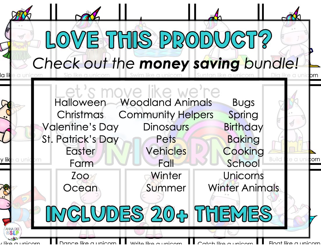 Unicorn movement cards for speech therapy preview page 5