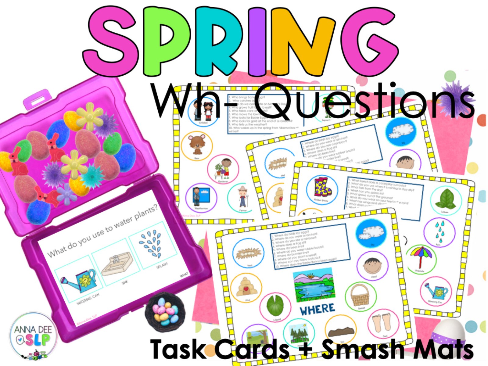 Spring WH Questions and PlayDough Mats for speech therapy preview page 1