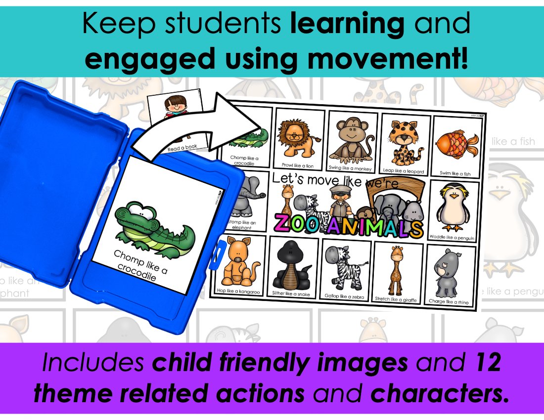 Zoo movement cards for speech therapy preview page 3