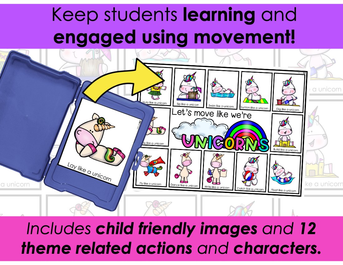 Unicorn movement cards for speech therapy preview page 3