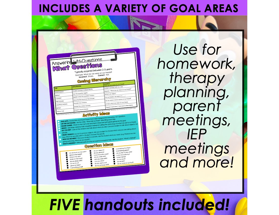 WH Questions Handouts for speech therapy preview page 3