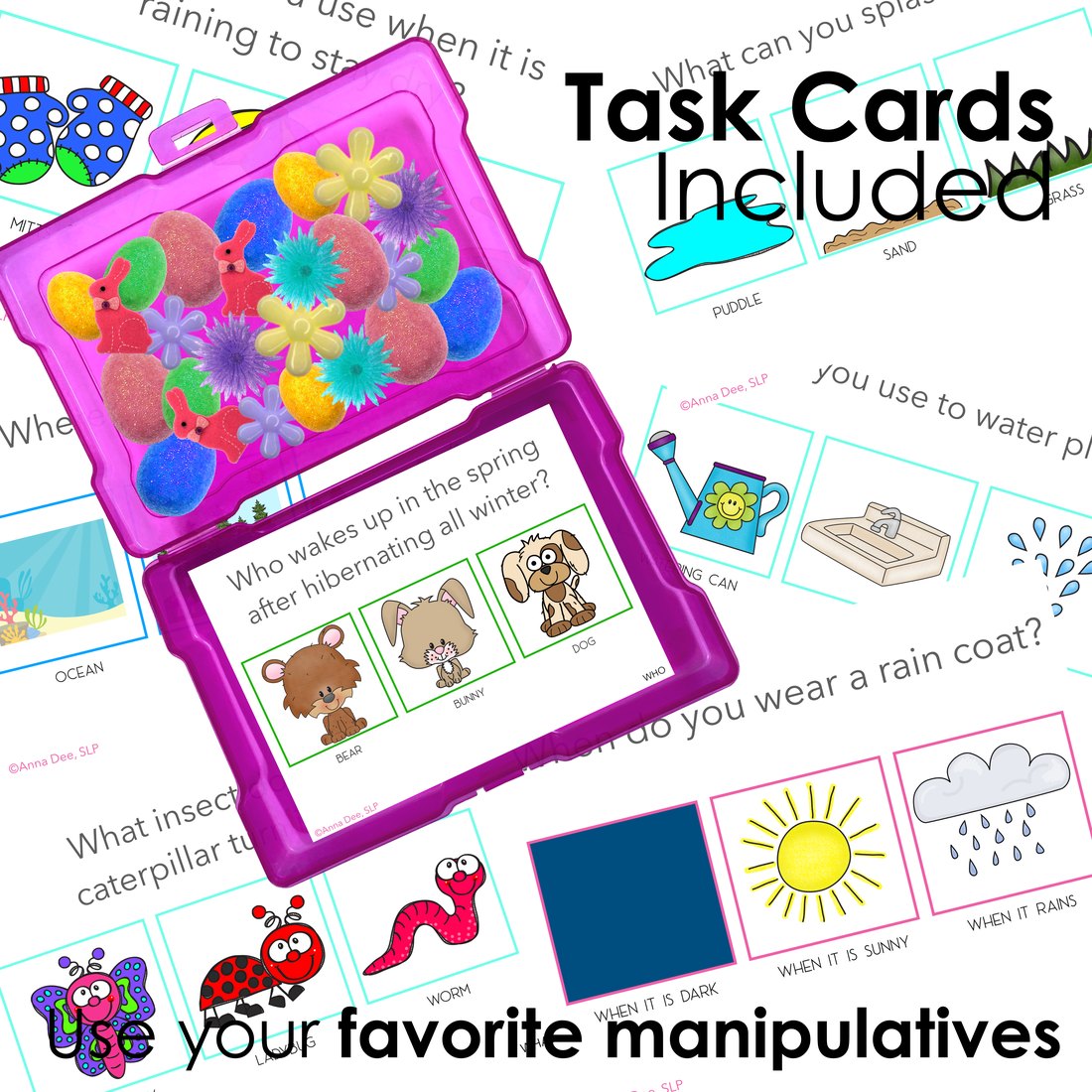 Spring WH Questions and PlayDough Mats for speech therapy – image 3