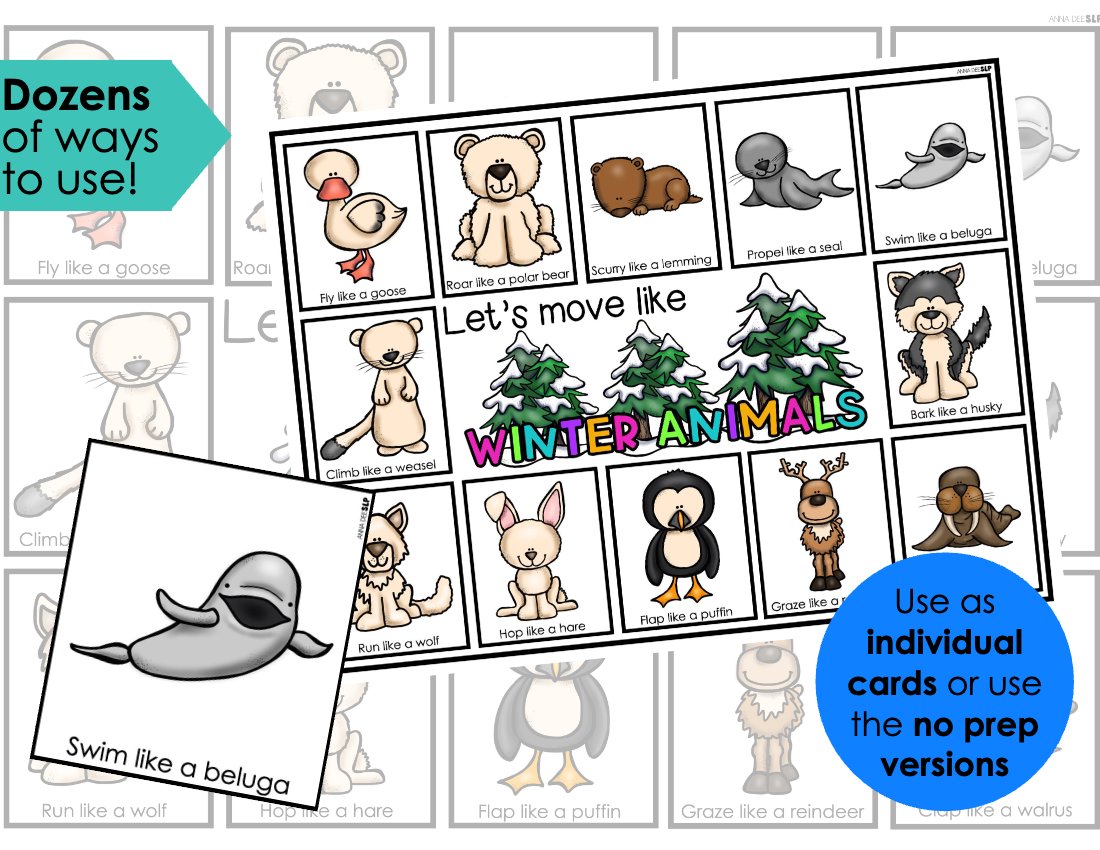 Winter Animals movement cards for speech therapy preview page 2