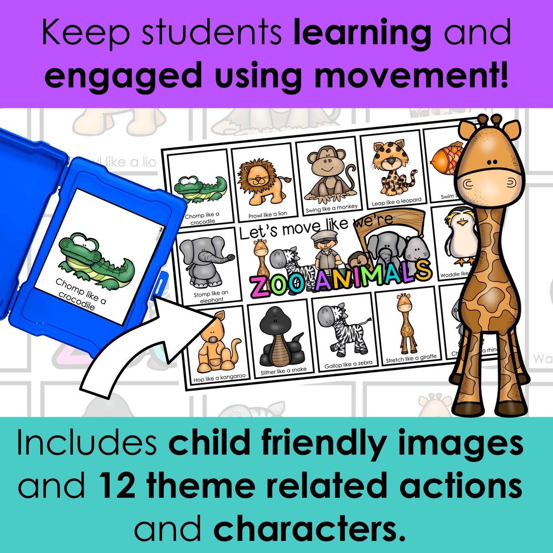 Zoo movement cards for speech therapy – image 3