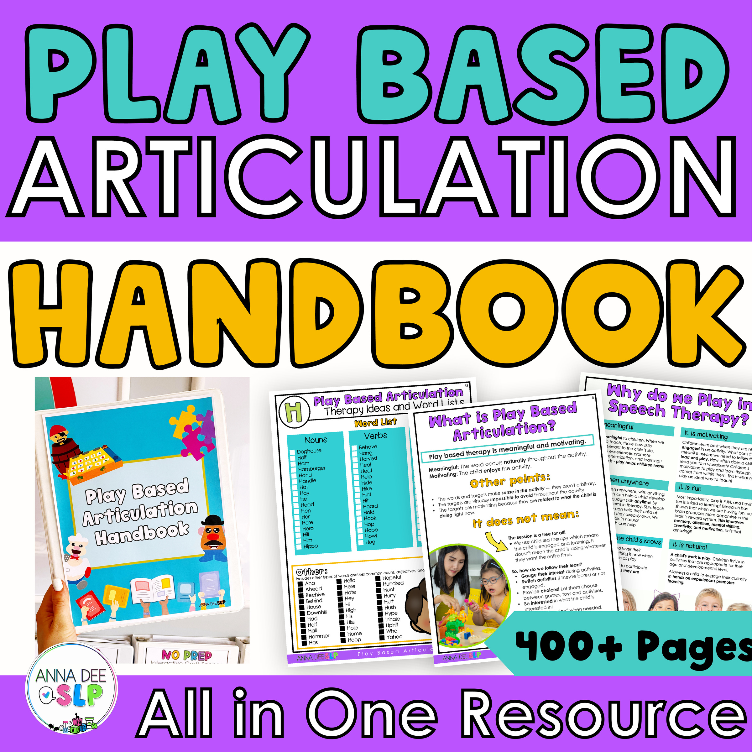 Play Based Articulation Handbook for speech therapy