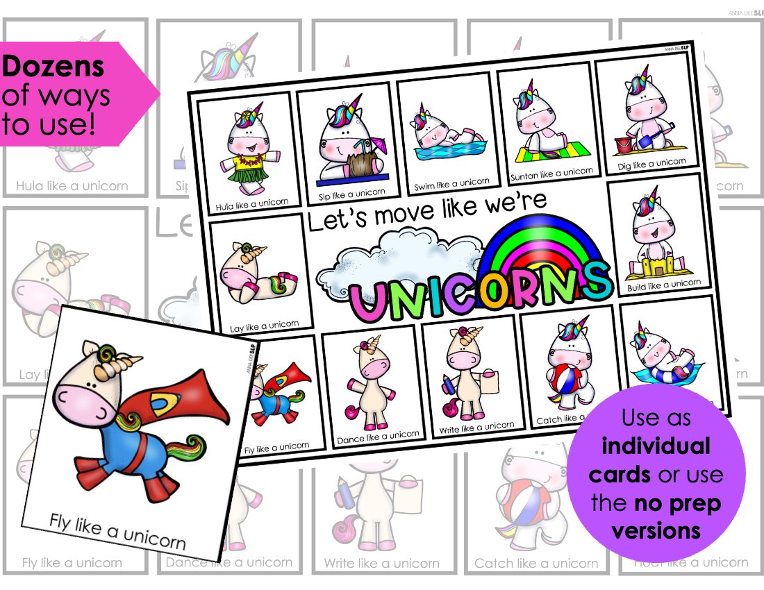Unicorn movement cards for speech therapy preview page 2