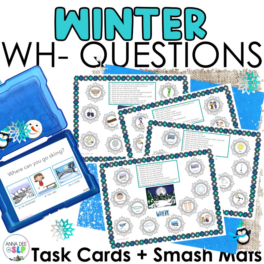 Winter WH Questions and PlayDough Mats for speech therapy