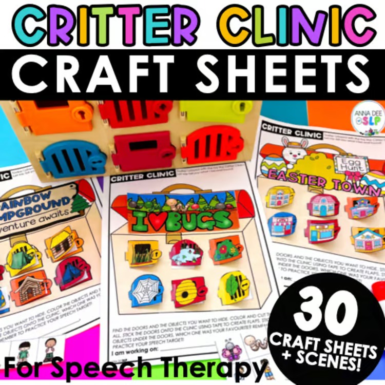 Critter Clinic Craft Sheets and Interactive Scenes for speech therapy