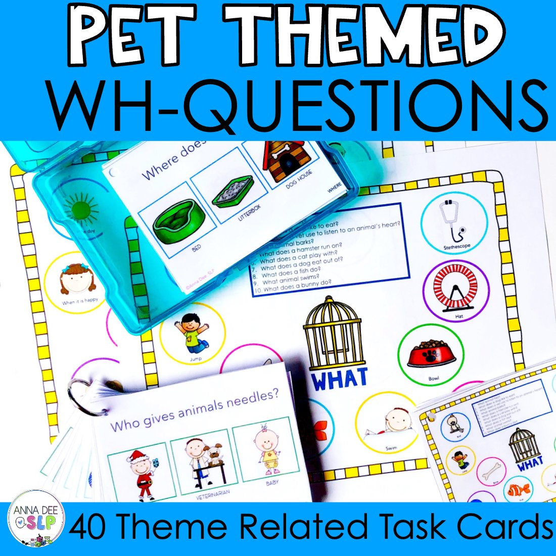 Pet WH Questions and PlayDough Mats for speech therapy preview page 1