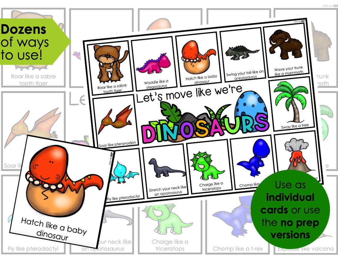 Dinosaur movement cards for speech therapy preview page 2