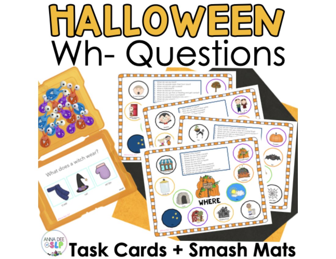 Halloween WH Questions and PlayDough Mats for speech therapy preview page 1