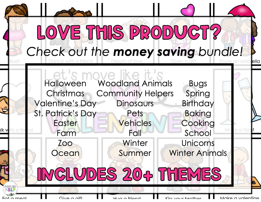 Valentine's Day movement cards for speech therapy preview page 5