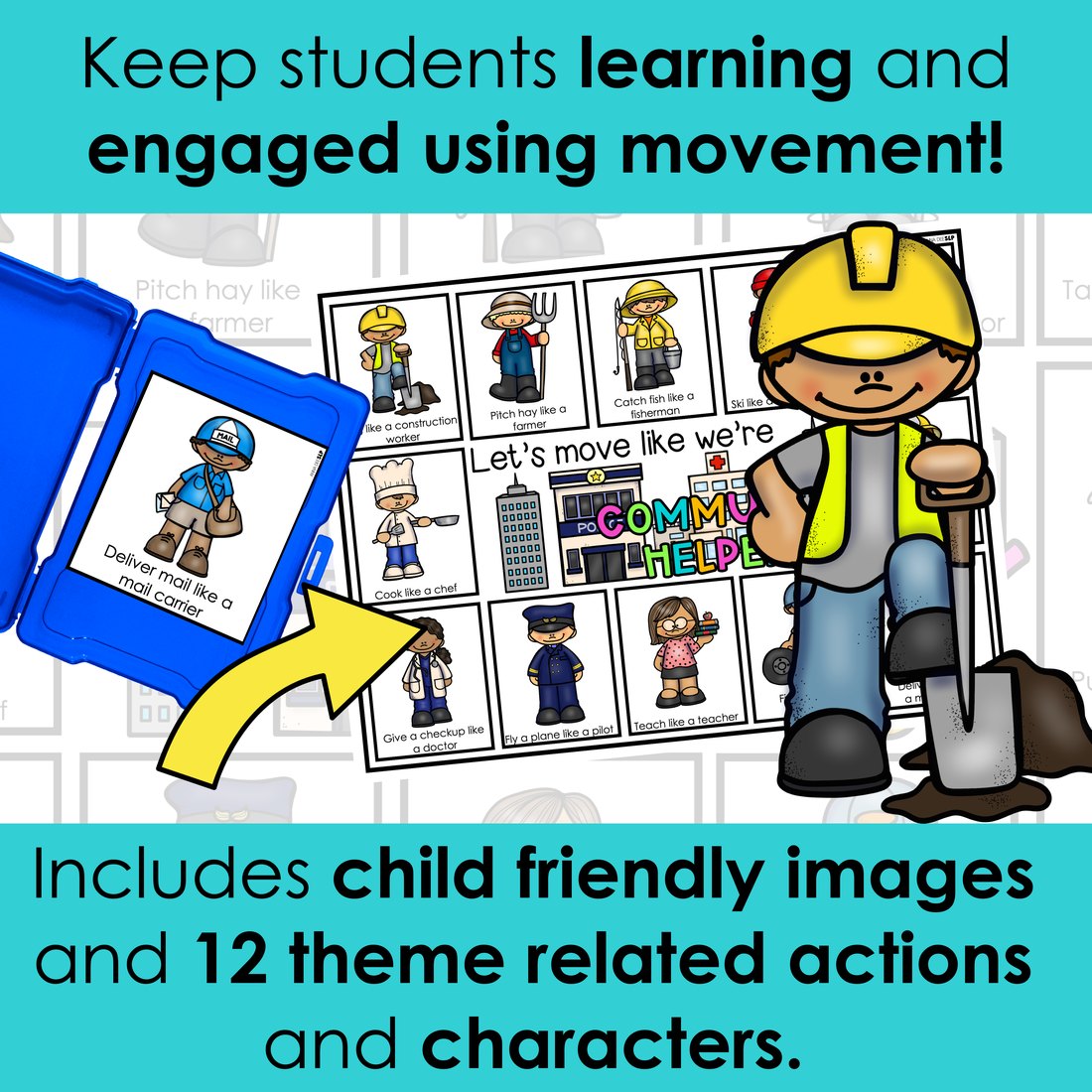 Community Helpers movement cards for speech therapy – image 3