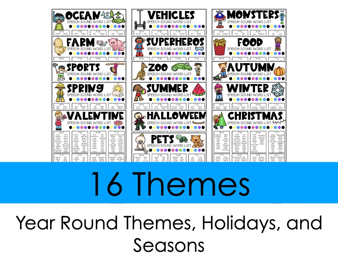 Themed Articulation Word Lists for speech therapy preview page 2