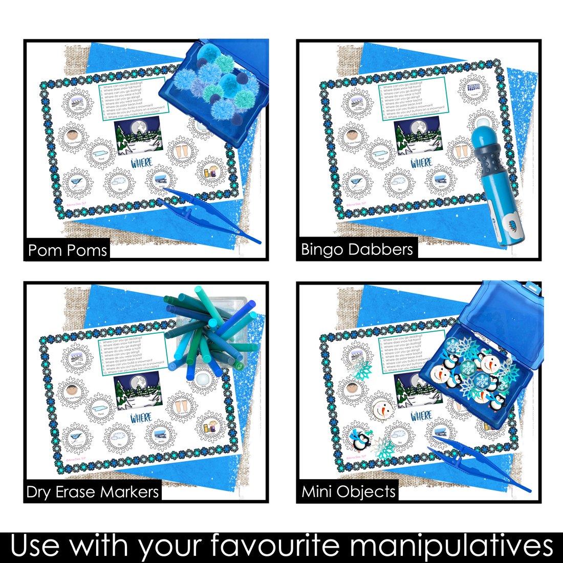 Winter WH Questions and PlayDough Mats for speech therapy – image 4