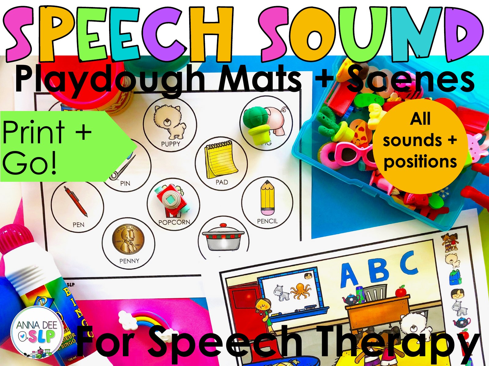 Playdough Worksheets and Sound Loaded Scenes for speech therapy preview page 1