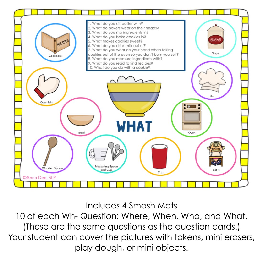 Baking WH Questions and PlayDough Mats for speech therapy – image 3