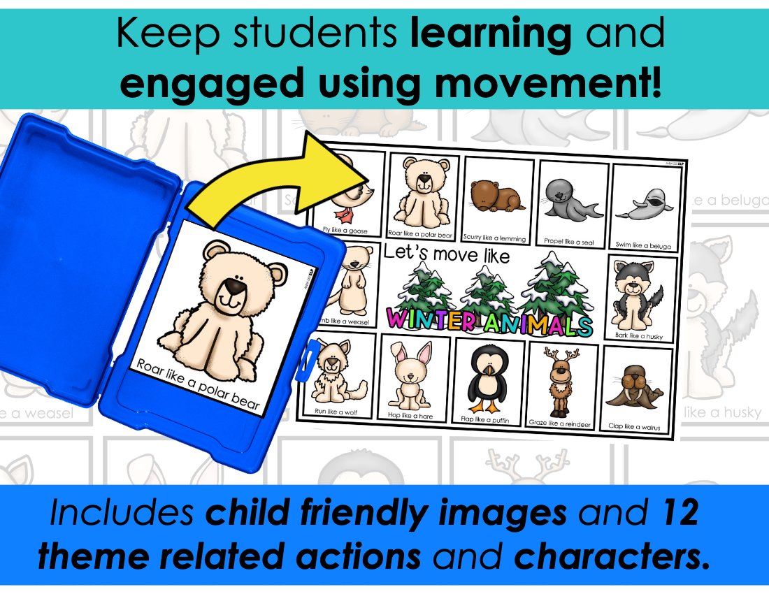 Winter Animals movement cards for speech therapy preview page 3