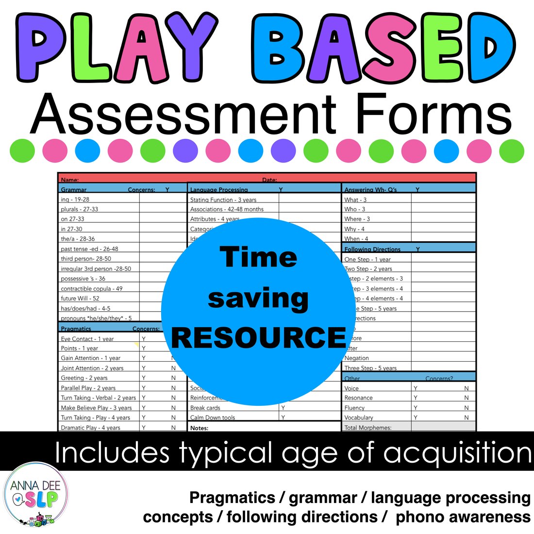 Language Sample Data Collection Form for speech therapy