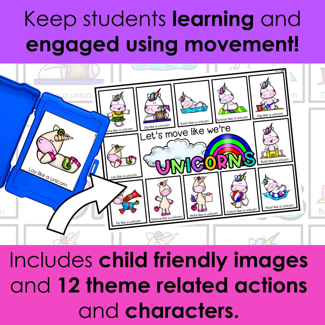 Unicorn movement cards for speech therapy – image 3