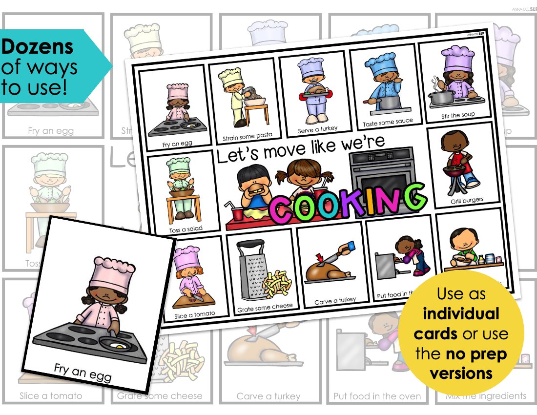 Cooking movement cards for speech therapy preview page 2