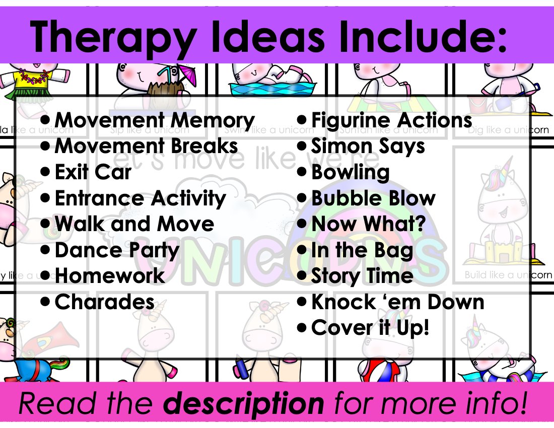 Unicorn movement cards for speech therapy preview page 4