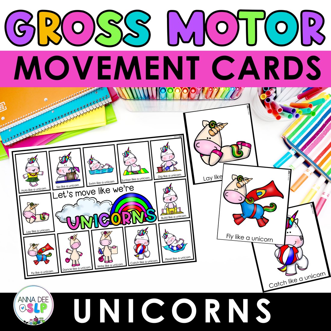 Unicorn movement cards for speech therapy