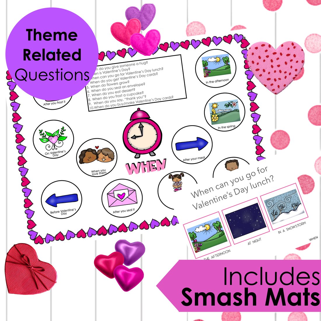 Valentine's Day WH Questions and PlayDough Mats for speech therapy – image 2