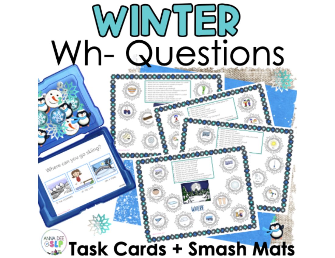 Winter WH Questions and PlayDough Mats for speech therapy preview page 1