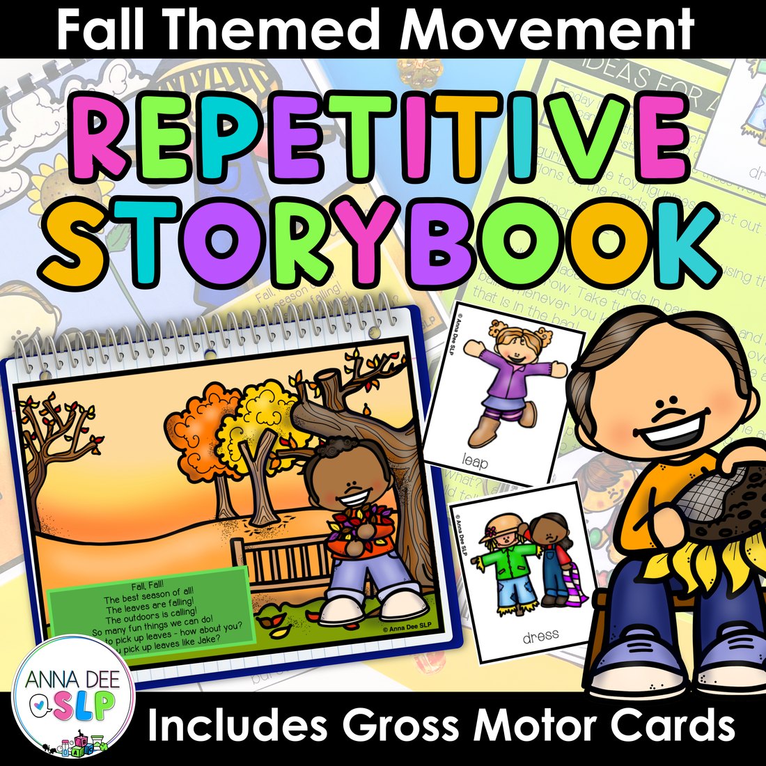 Fall Repetitive Gross Motor Story Book for speech therapy