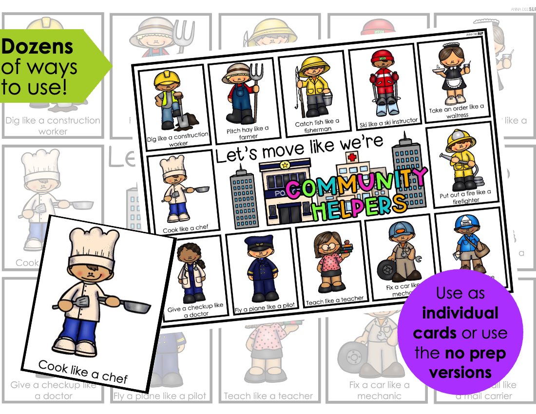 Community Helpers movement cards for speech therapy preview page 2