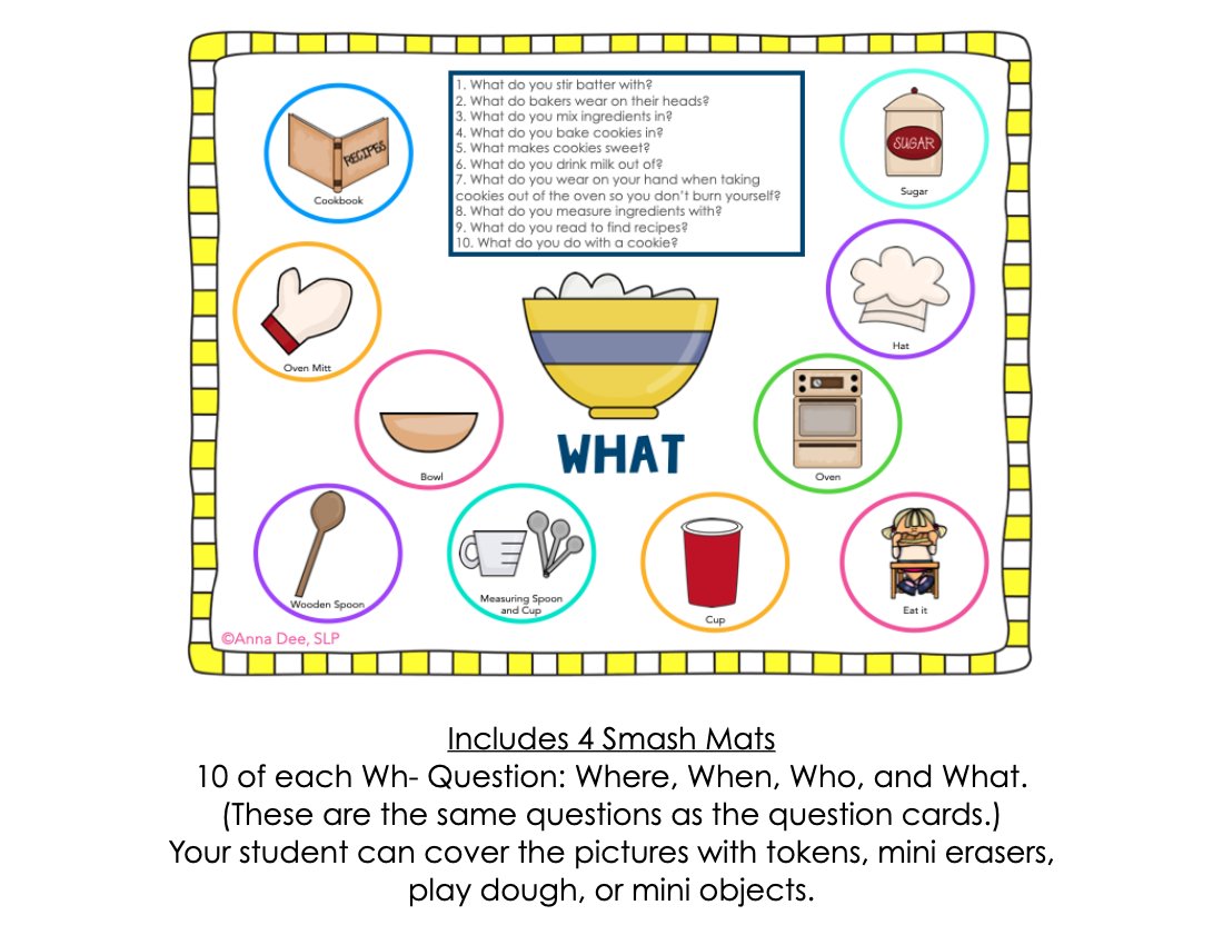 Baking WH Questions and PlayDough Mats for speech therapy preview page 2