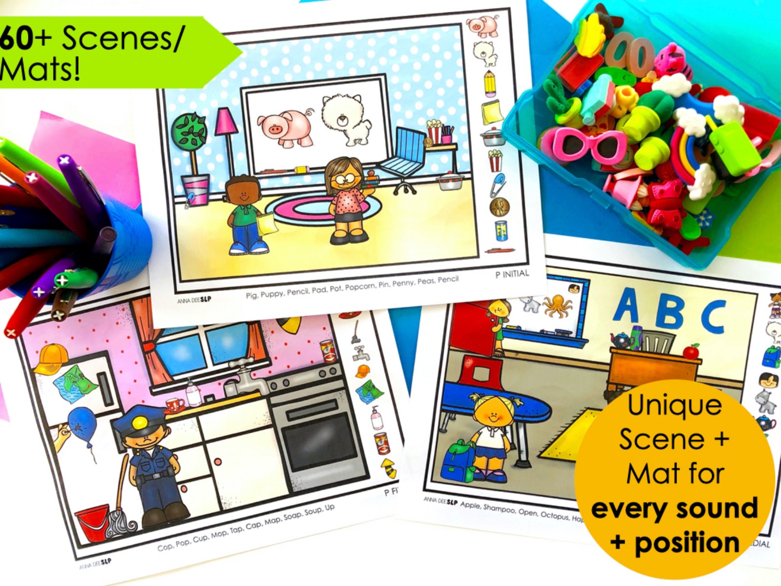 Playdough Worksheets and Sound Loaded Scenes for speech therapy preview page 3