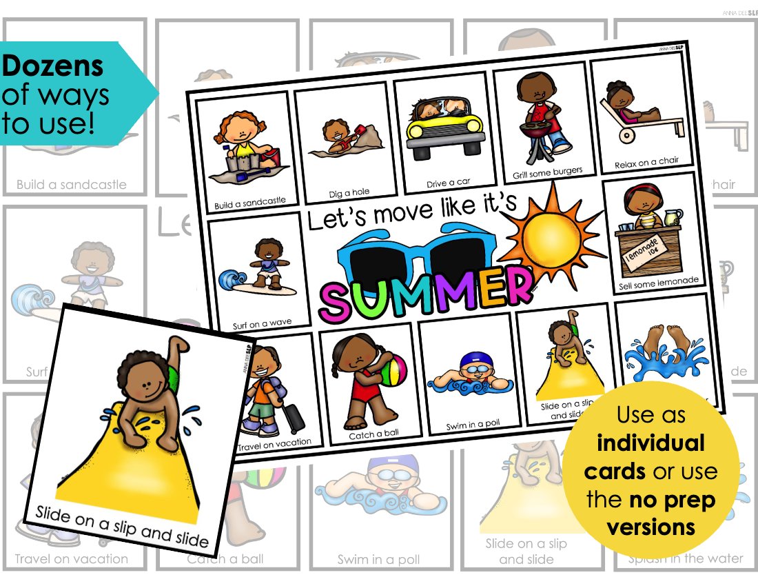 Summer movement cards for speech therapy preview page 2