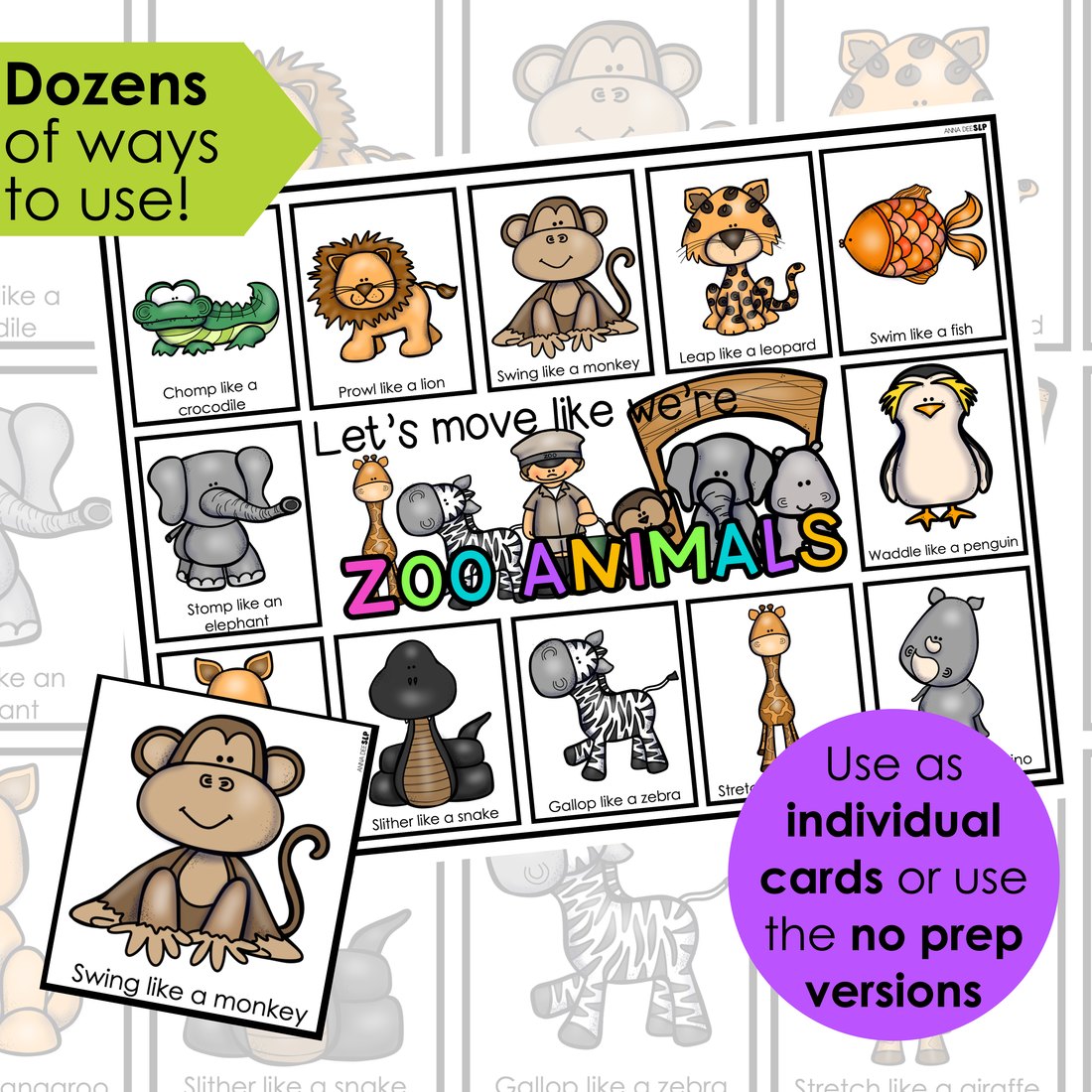Zoo movement cards for speech therapy – image 2