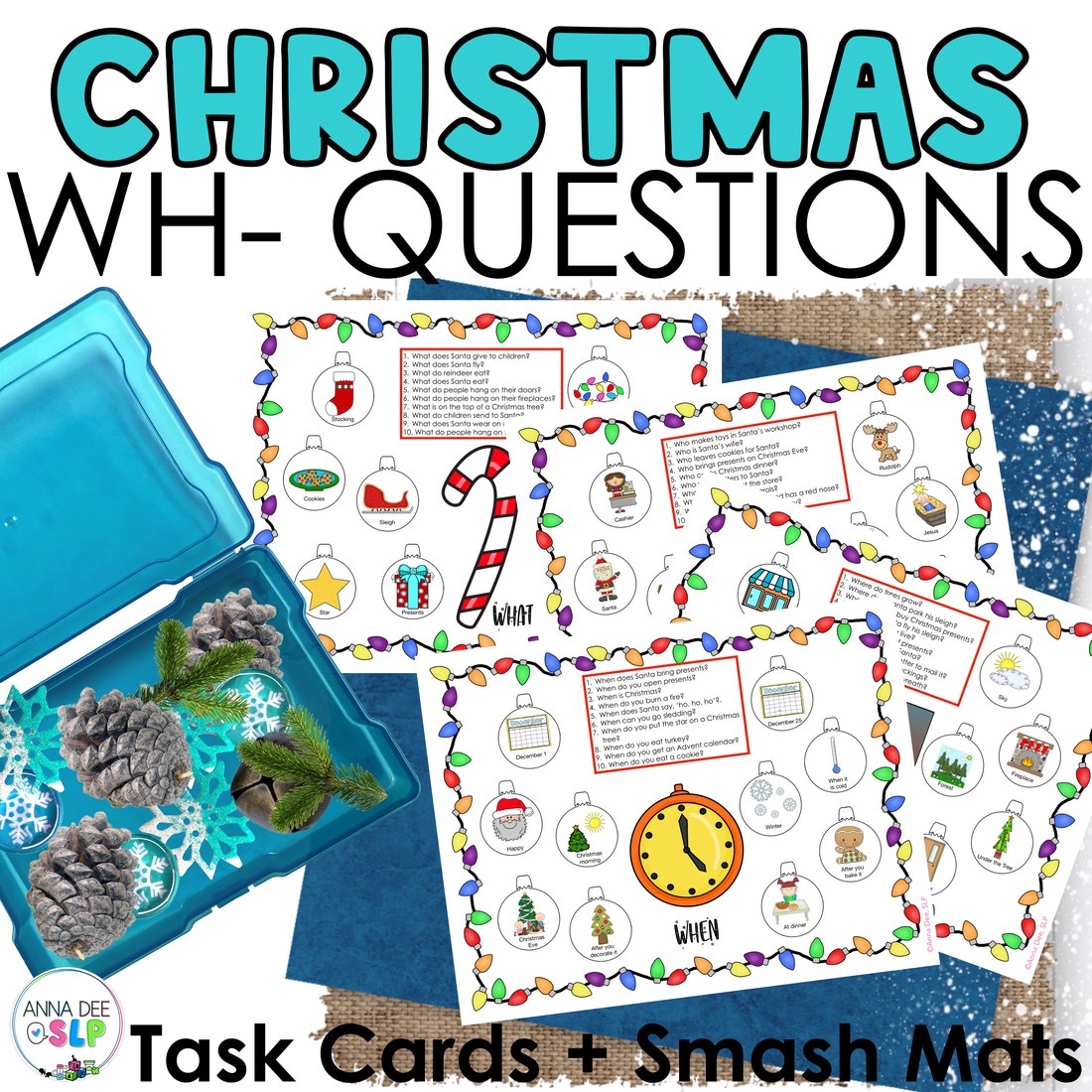 Christmas WH Questions and PlayDough Mats for speech therapy