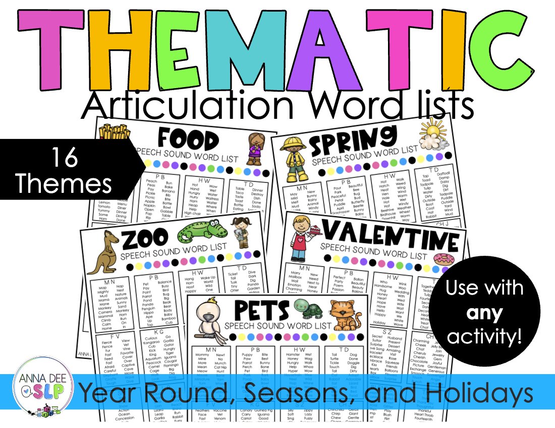 Themed Articulation Word Lists for speech therapy preview page 1